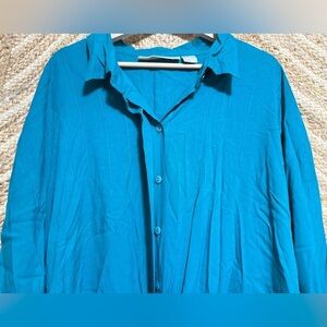 Kathryn Deene New York Vintage TealBlue Pleated Long Sleeve,Women Size 26/28,4X